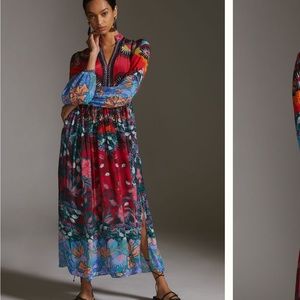 ONLY WORN ONCE multi patterned anthropology dress with incredible bead work